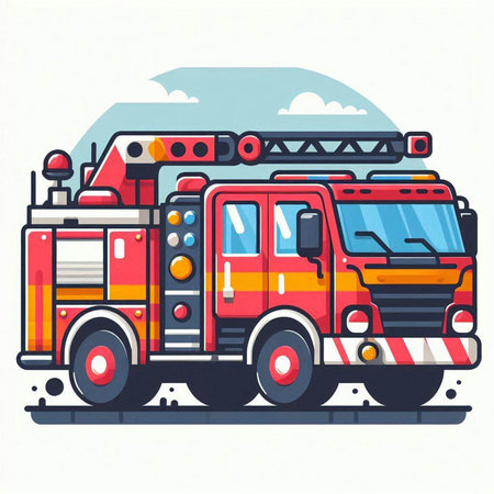 Fire engine. Flat vector illustration on a white background. Vector illustrationのイラスト素材