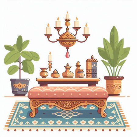 Vintage furniture in oriental style. Vector illustration in flat style.のイラスト素材
