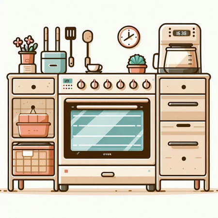 Kitchen interior. Vector illustration in cartoon style. Kitchen furniture.のイラスト素材