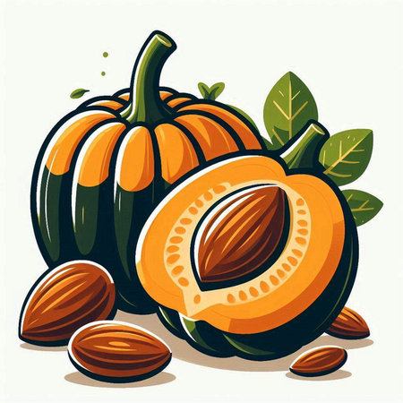 Pumpkin and almonds on white background. Vector cartoon illustration.のイラスト素材