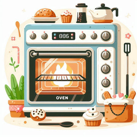Cooking in the oven. Vector illustration in a flat style.のイラスト素材