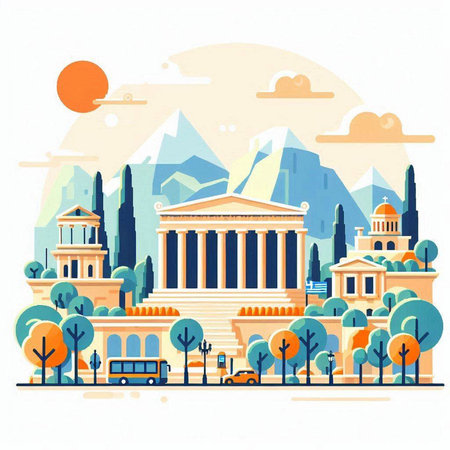 Athens Greece city skyline in flat style. Vector illustration. Travel and tourism concept.のイラスト素材