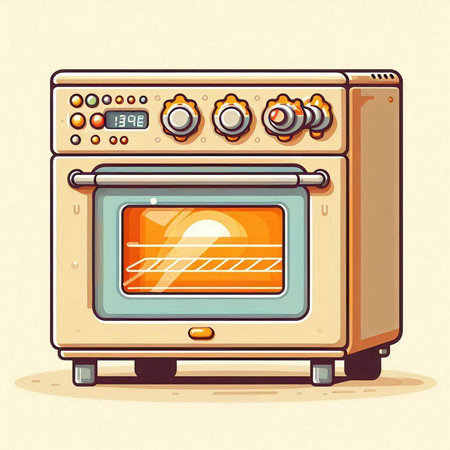 Vector illustration of an electric oven in cartoon style on a light background.のイラスト素材