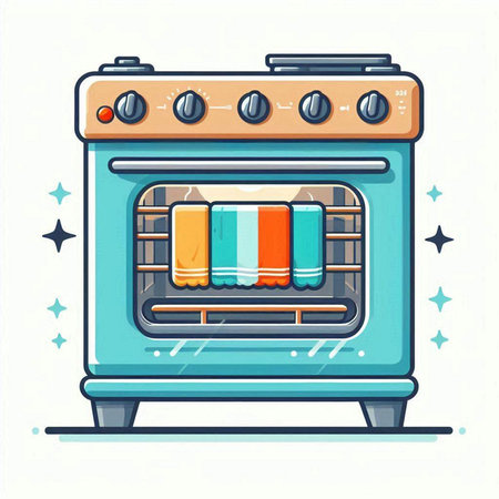 Illustration of a blue electric stove with a towel on a white backgroundのイラスト素材