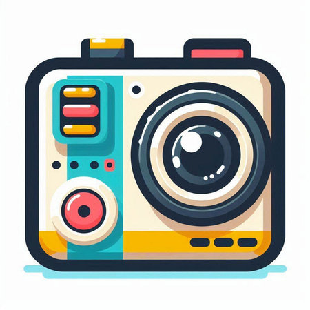 Retro photo camera. Vector illustration in flat cartoon style isolated on white background.のイラスト素材