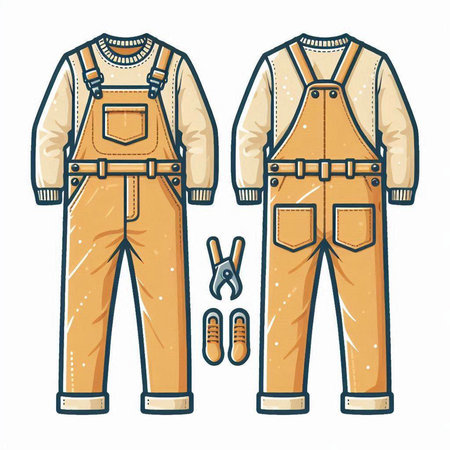 Set of work overalls. Isolated vector illustration on white background.のイラスト素材