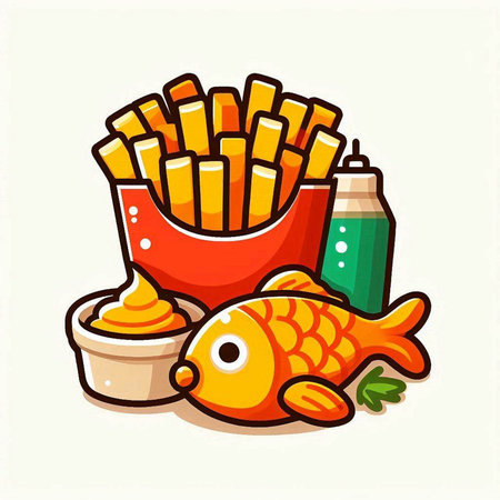 Fried fish with sauce and mayonnaise. Vector illustration.のイラスト素材