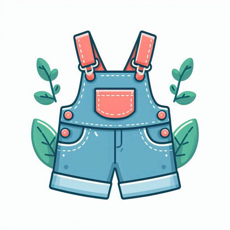 Denim shorts with suspenders. Vector illustration in cartoon style.のイラスト素材