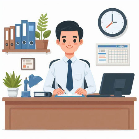 Businessman working in office. Vector illustration in flat cartoon style.のイラスト素材