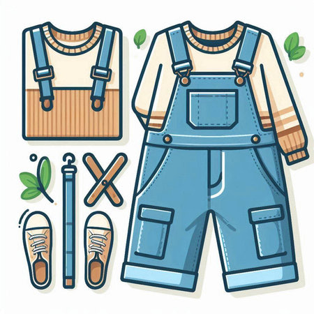 Set of clothes and accessories for children. Vector illustration in cartoon style.のイラスト素材