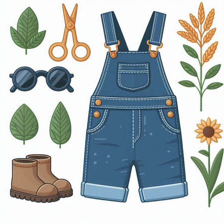 Vector illustration of a set of clothes and accessories for the gardenerのイラスト素材