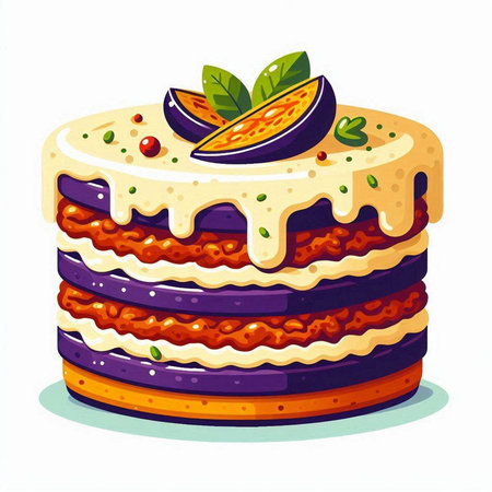Illustration of a cake with figs on a white background.のイラスト素材