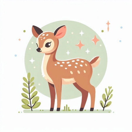 Fawn vector illustration. Cute little deer in the forest.のイラスト素材