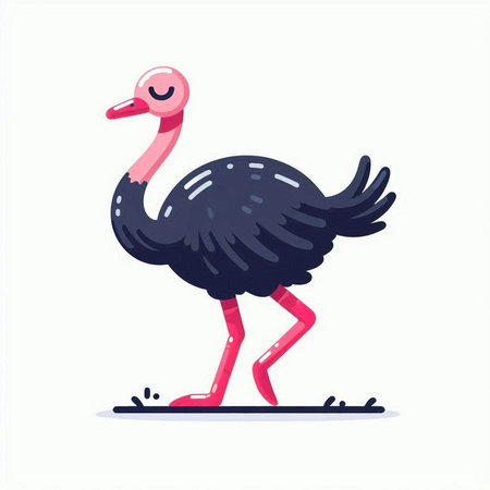 Funny ostrich isolated on white background. Vector flat illustration.のイラスト素材