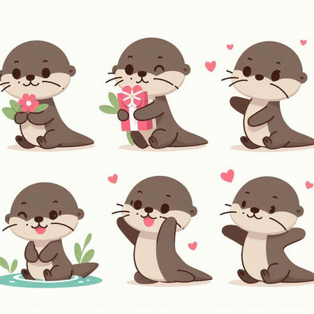 Cute otter cartoon set in different poses. Vector illustration.のイラスト素材