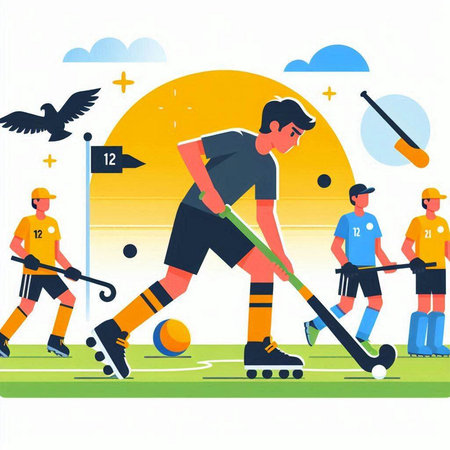 Hockey players in action. Flat vector illustration on white background.のイラスト素材