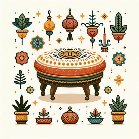 Vector illustration of indian ethnic objects. Boho and hippie styleのイラスト素材