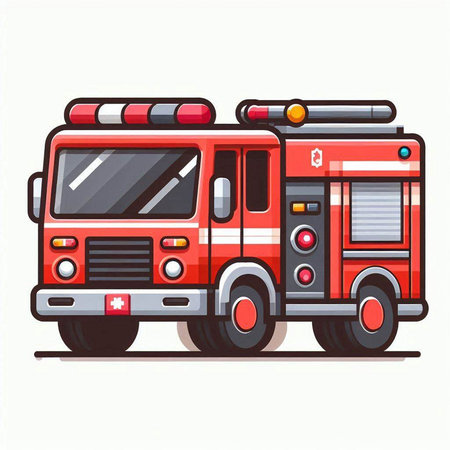 Fire engine isolated on white background. Vector illustration in cartoon style.のイラスト素材