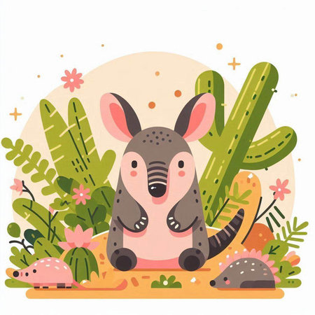 Cute cartoon zebra with cactuses. Vector illustration.のイラスト素材