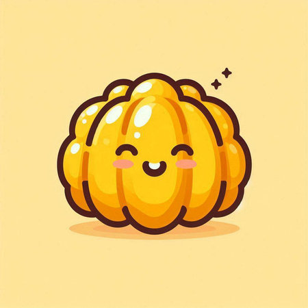 Cute cartoon pumpkin character isolated on yellow background. Vector illustration.のイラスト素材