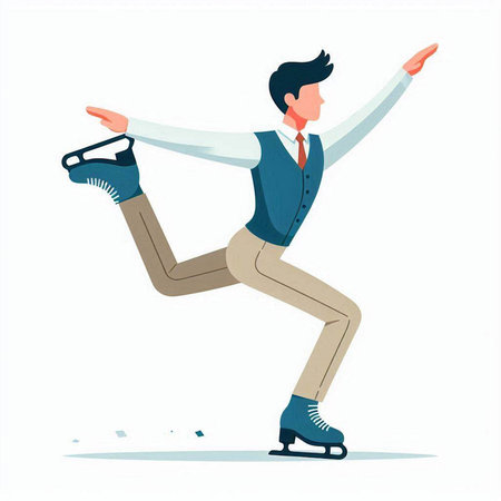 Young man figure skating isolated on white background. Flat style vector illustration.のイラスト素材