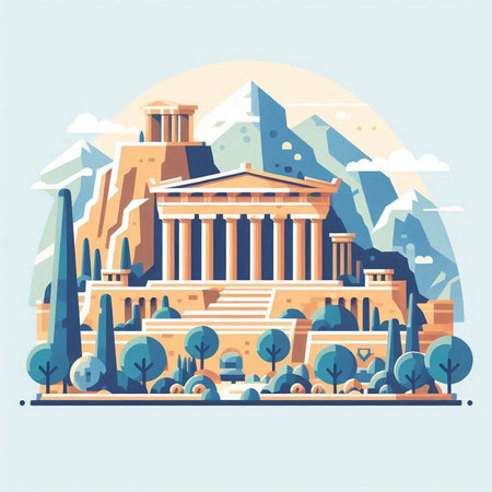 Athens Greece famous landmark. Vector illustration in flat design style.のイラスト素材