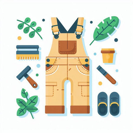 Dungarees and tools. Vector illustration in flat design.のイラスト素材