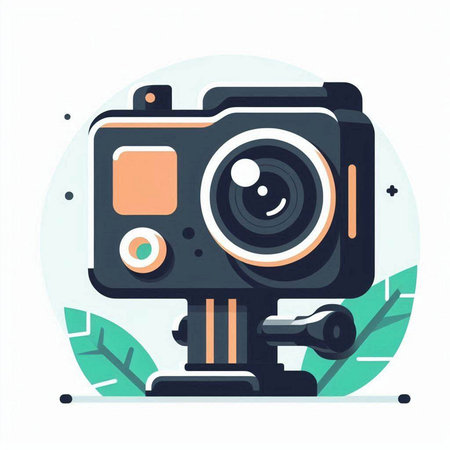 Vector illustration of retro camera on white background. Flat style design.のイラスト素材