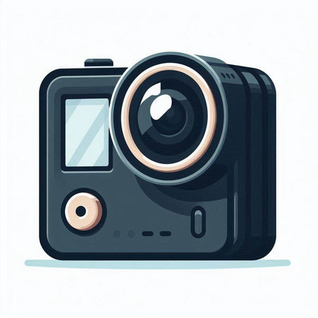 Camera with lens on white background. Vector illustration in cartoon style.のイラスト素材
