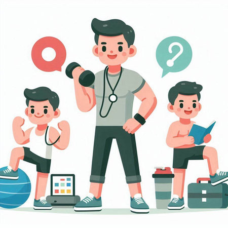Healthy lifestyle concept. Young man doing fitness exercise with dumbbells. Vector illustrationのイラスト素材