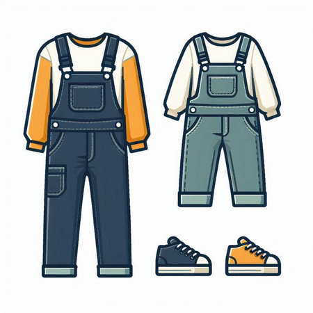 Set of overalls and shoes on white background. Vector illustration.のイラスト素材