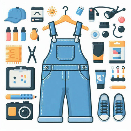 Clothes and accessories icons set in flat style. Vector illustration.のイラスト素材
