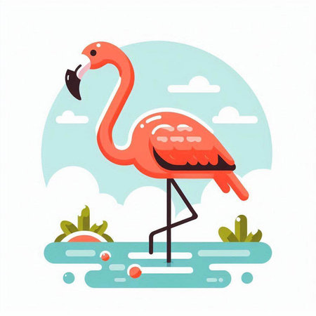Flamingo on the beach. Vector illustration in flat style.のイラスト素材