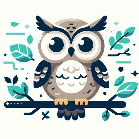 Cute owl sitting on a branch. Vector illustration in flat style.のイラスト素材