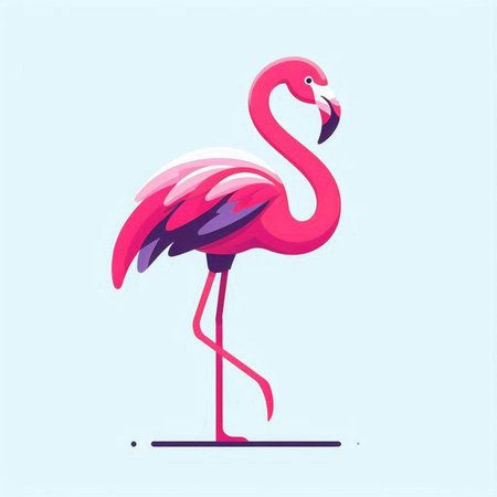 Pink flamingo isolated on blue background. Vector illustration in flat style.のイラスト素材