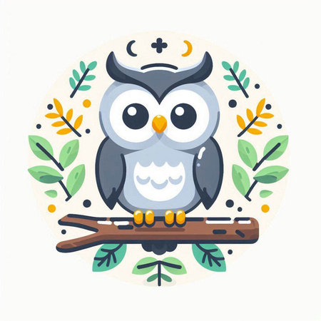 Cute owl on branch. Vector illustration in a flat style.のイラスト素材