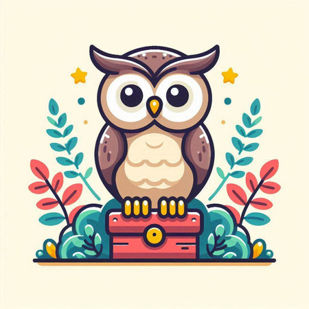 Owl with a briefcase. Vector illustration in cartoon style.のイラスト素材