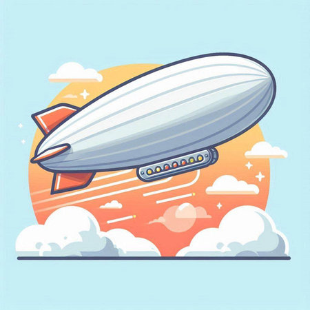 Airship in the sky with clouds. Vector illustration in flat styleのイラスト素材