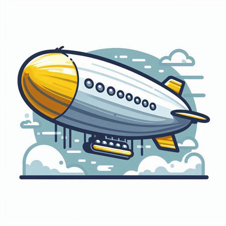 Airship flying in the sky. Vector illustration in flat style.のイラスト素材