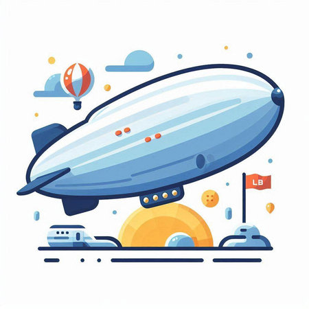 Airship flying in the sky. Vector illustration on white background.のイラスト素材
