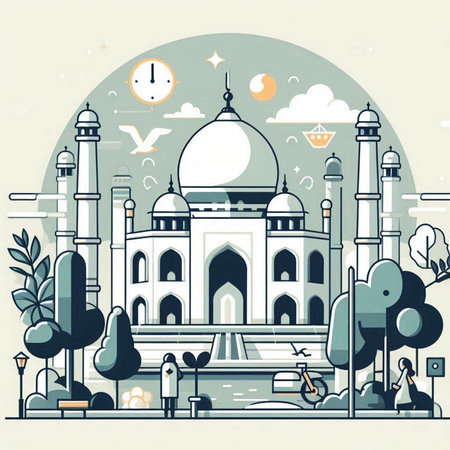 Taj Mahal in Agra, Uttar Pradesh, India. Vector illustrationのイラスト素材