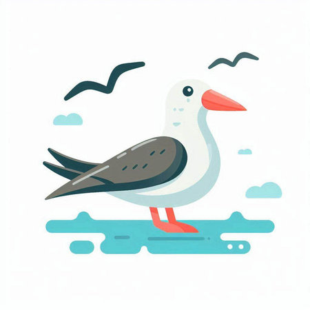 Seagull on the seashore. Vector illustration in flat style.のイラスト素材