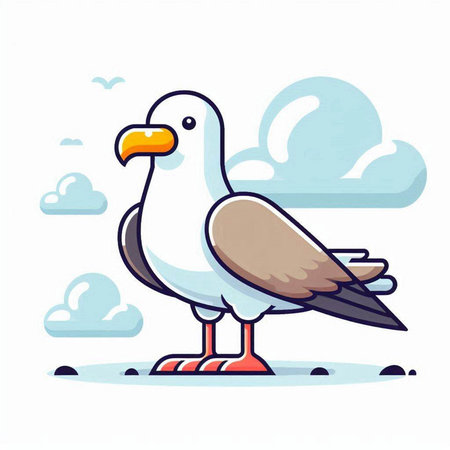 Seagull standing on the beach. Vector illustration in cartoon style.のイラスト素材