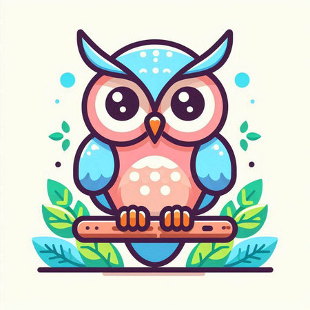 Cute cartoon owl. Colorful vector illustration isolated on white background.のイラスト素材