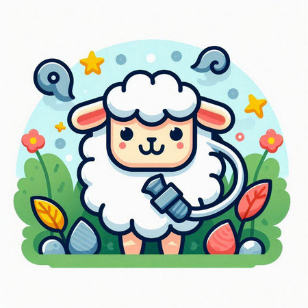 Sheep in the garden. Cute cartoon character. Vector illustration.のイラスト素材