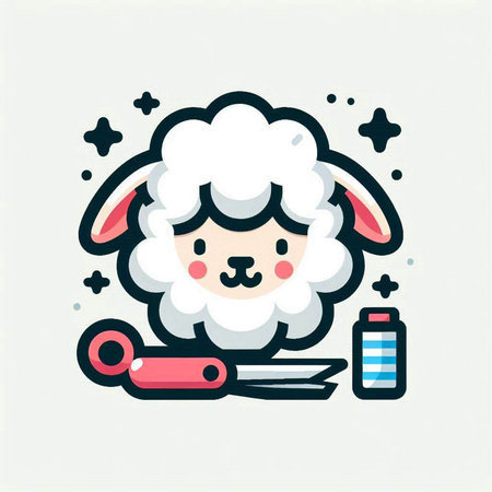 Cute sheep with a hairdresser tools. Vector illustration.のイラスト素材