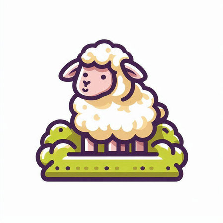 Cute sheep standing on the grass. Vector illustration in cartoon style.のイラスト素材