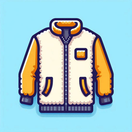Winter jacket isolated on blue background. Vector illustration in cartoon style.のイラスト素材