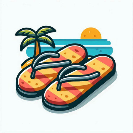 Vector illustration of flip flops on the beach. Isolated on white background.のイラスト素材