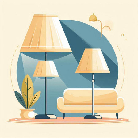 Living room with sofa and table lamp. Vector illustration in flat styleのイラスト素材